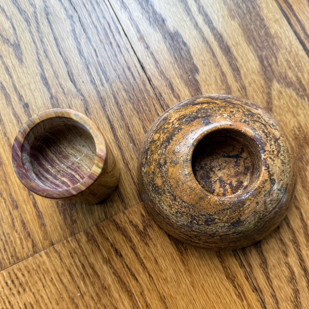 Set of two heavy stone Rustic Brown Marble tea light holders